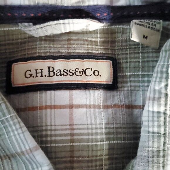 Mens G.H. Bass Plaid Button Down Short Sleeve Shirt M Textured Green Brown - Picture 4 of 5